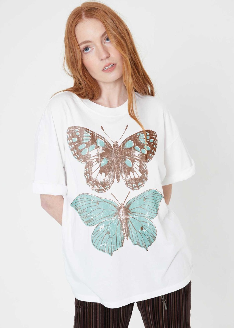 Tees Girl Dangerous | Butterfly Twins White Boyfriend Tee