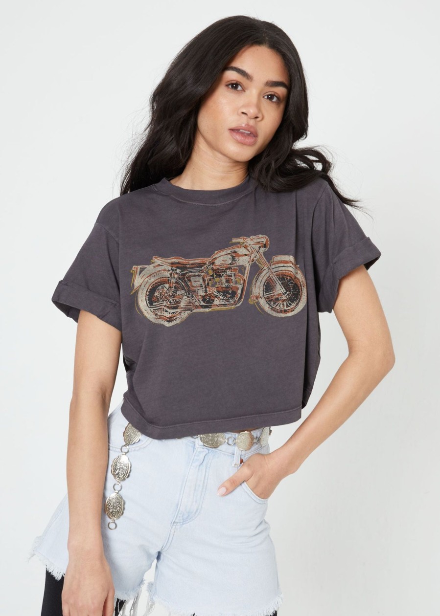 Cropped Tees Girl Dangerous | Motorcycle Black Cropped Boyfriend Tee