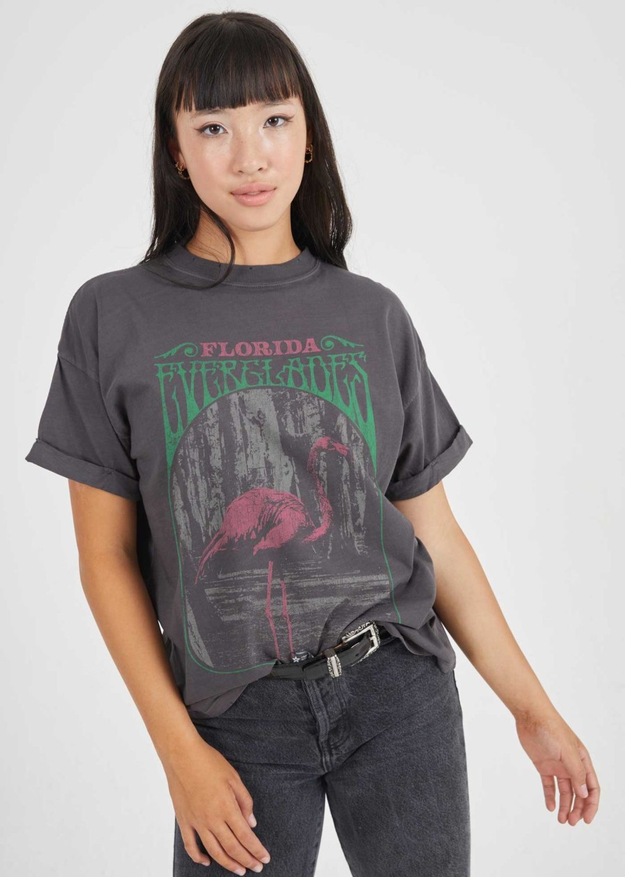 Tees Girl Dangerous | Everglades Flamingo Black Boyfriend Tee