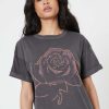 Tees Girl Dangerous | Rose Stencil Black Boyfriend Tee