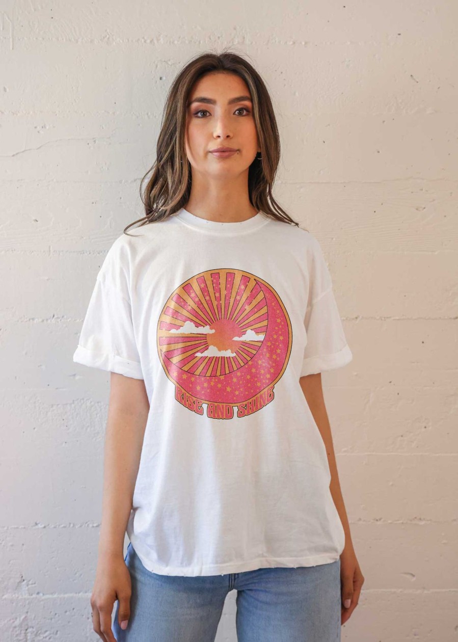 Tees Girl Dangerous | Rise And Sunshine White Boyfriend Tee