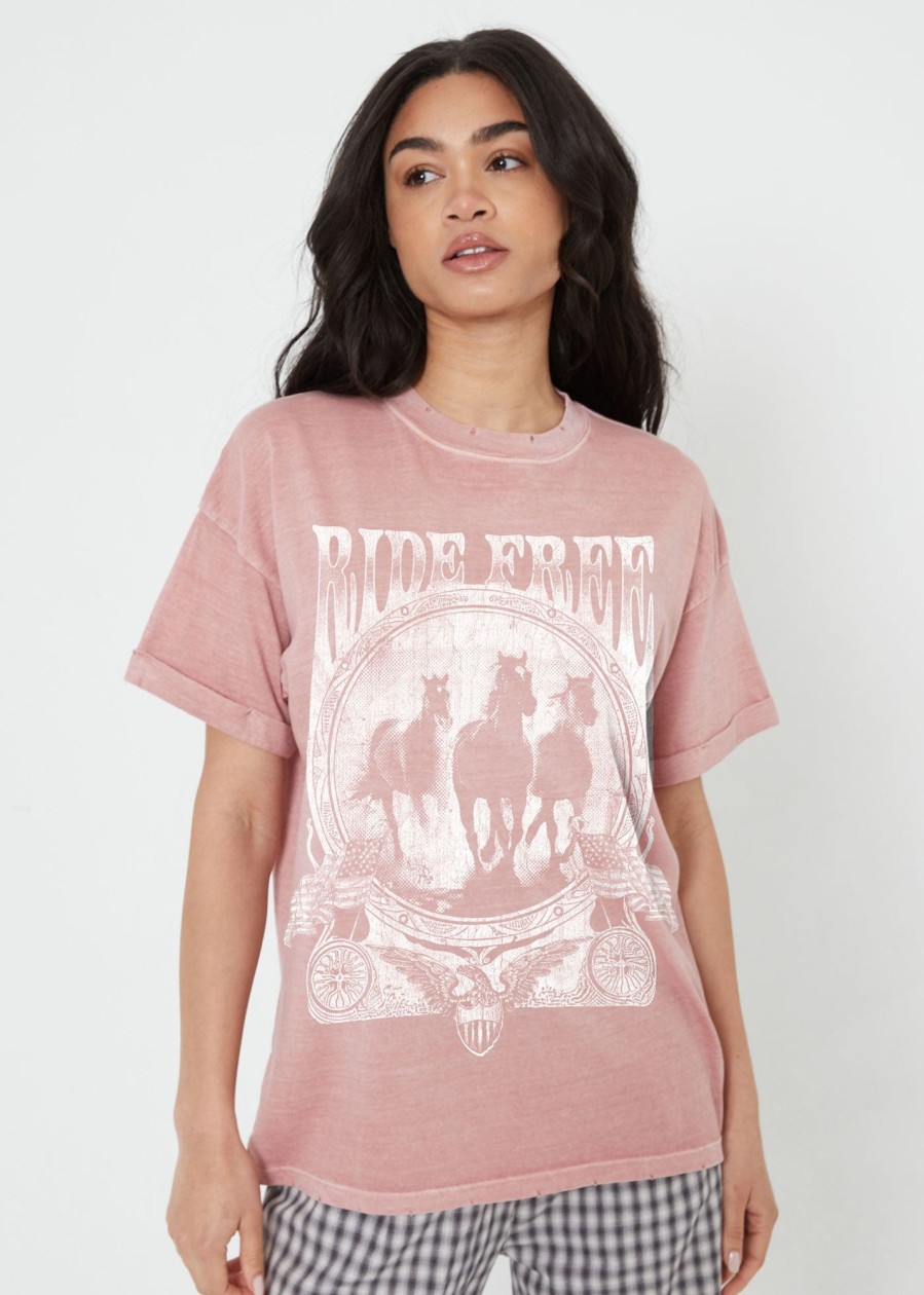 Tees Girl Dangerous | Ride Free Dusty Pink Boyfriend Tee