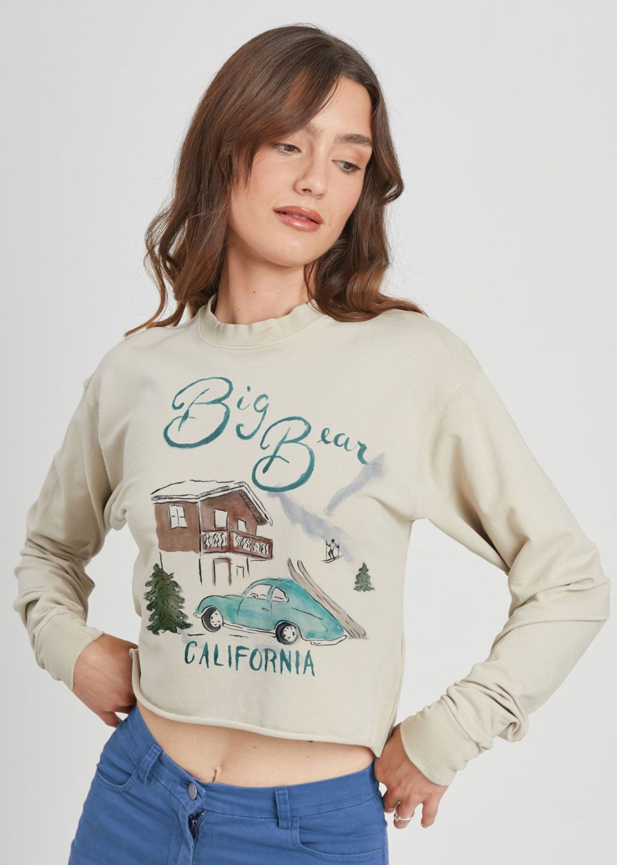 Pullover Sweatshirts Girl Dangerous | Big Bear Taupe Cropped Sweatshirt