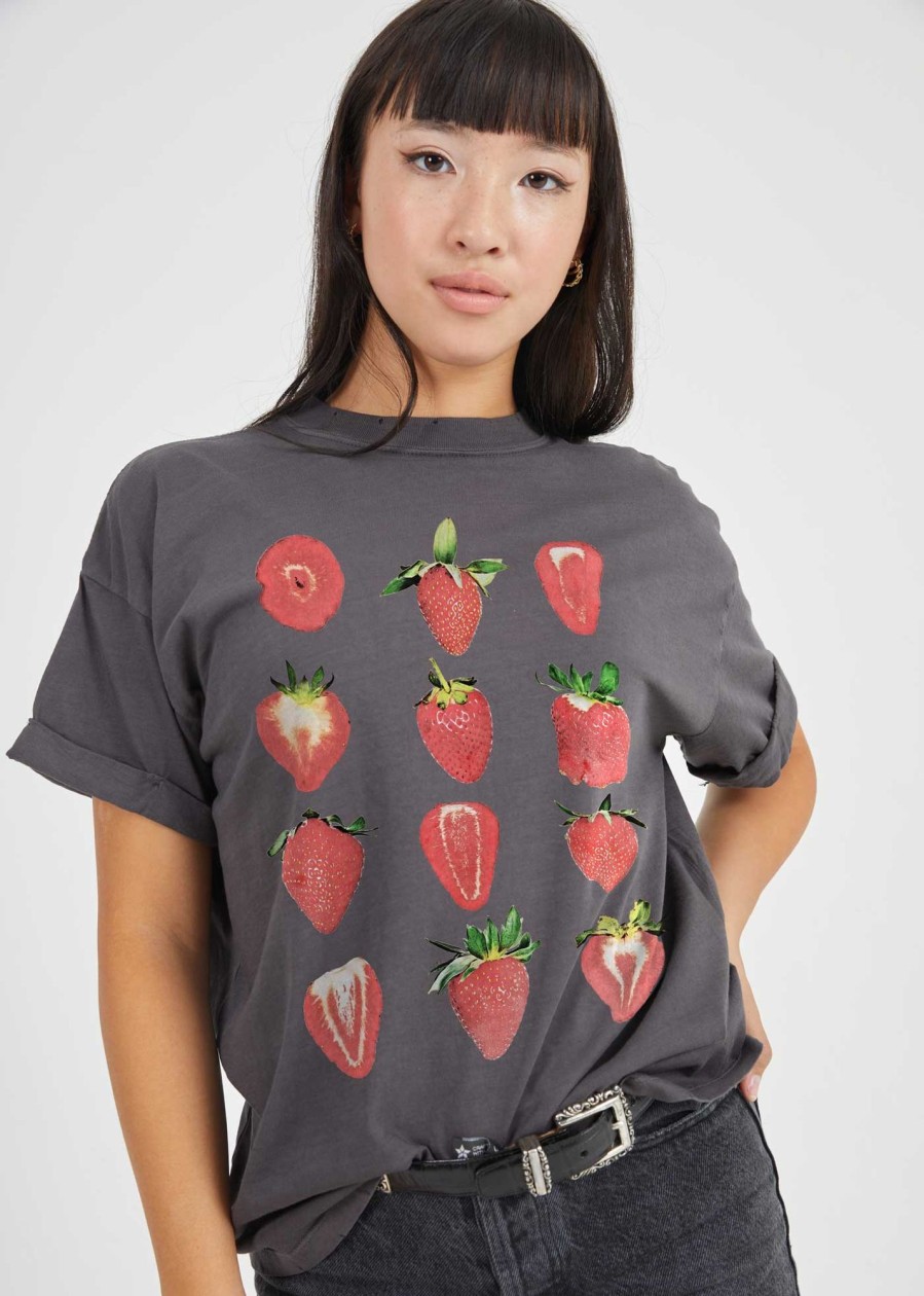 Tees Girl Dangerous | Strawberries Black Boyfriend Tee