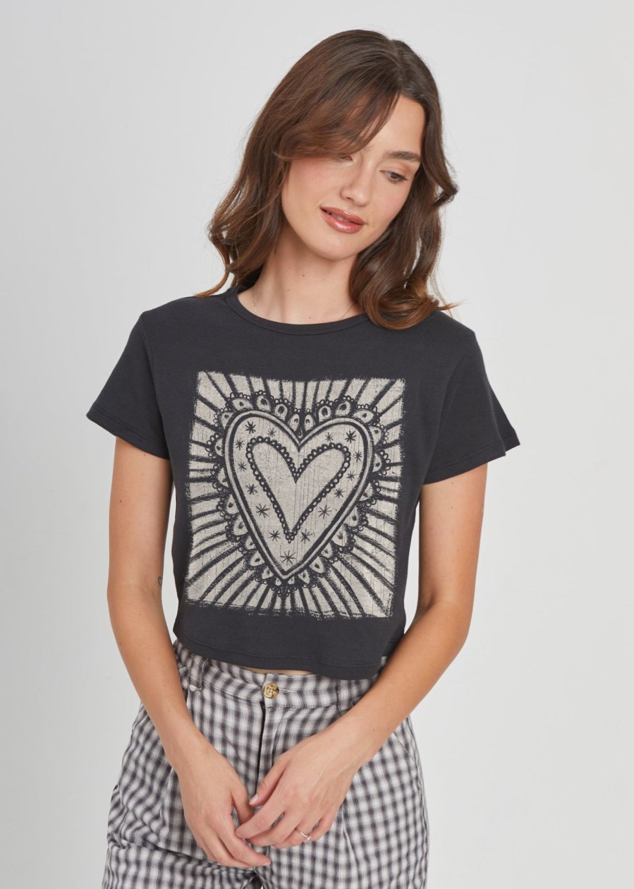 Cropped Tees Girl Dangerous | Heart Burst Black Baby Tee