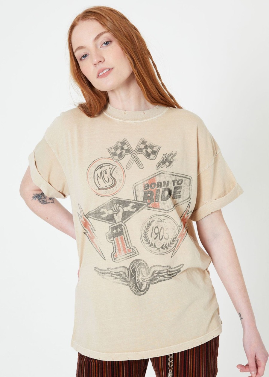 Tees Girl Dangerous | Moto Patches Sand Boyfriend Tee