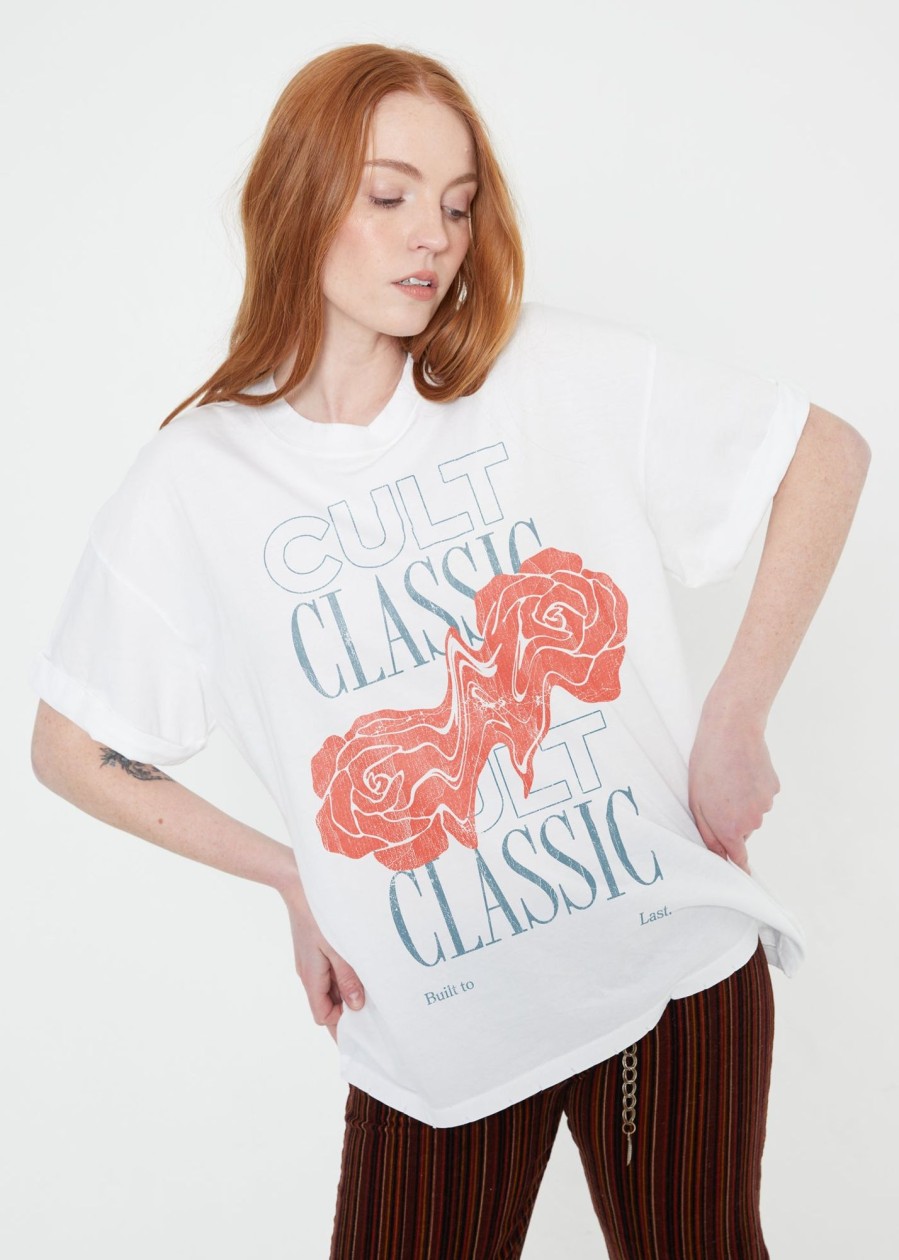 Tees Girl Dangerous | Cult Classic Rose White Boyfriend Tee