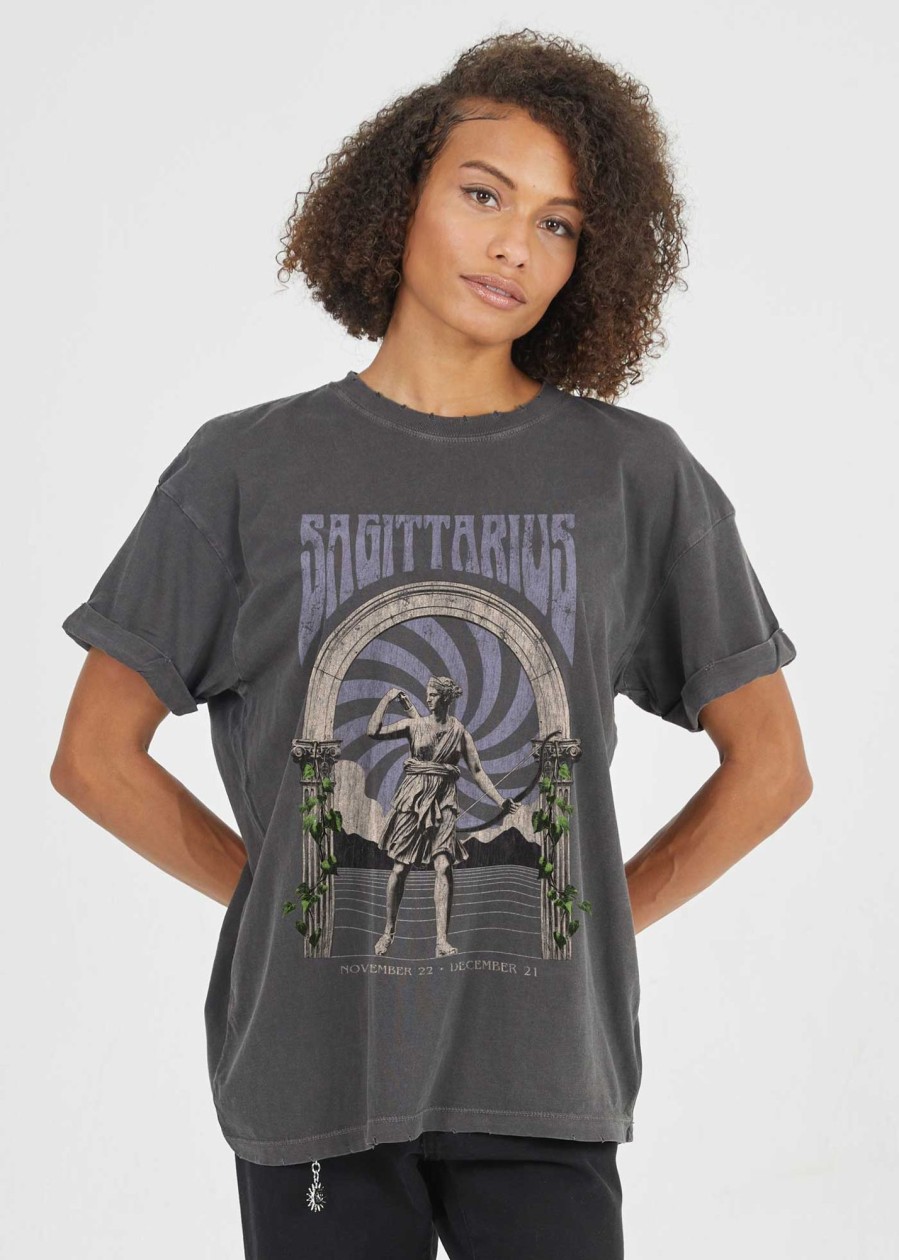 Tees Girl Dangerous | Sagittarius Band Black Boyfriend Tee