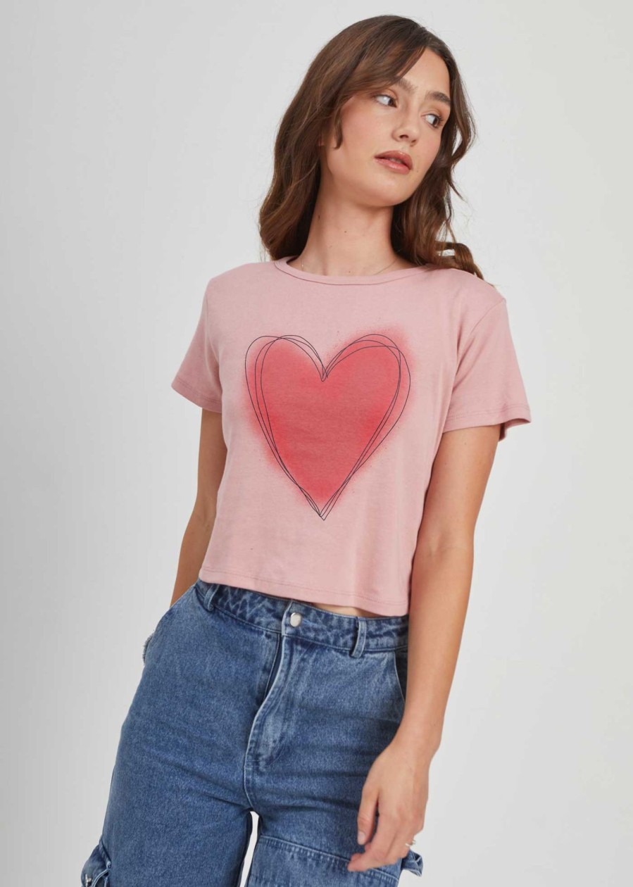 Cropped Tees Girl Dangerous | Doodle Heart Dusty Pink Baby Tee