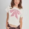 Cropped Tees Girl Dangerous | Pink Bow Off White Baby Tee