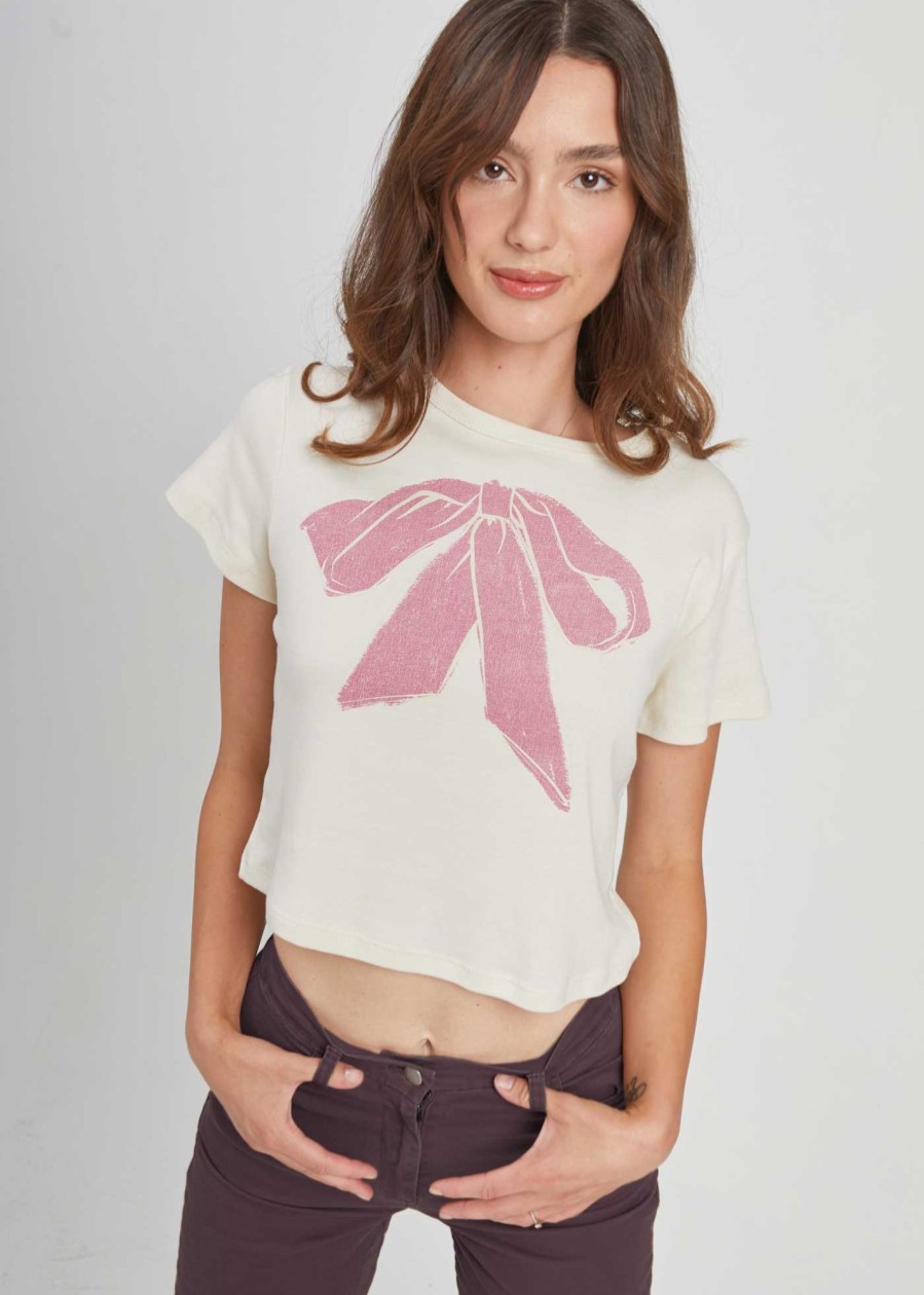 Cropped Tees Girl Dangerous | Pink Bow Off White Baby Tee