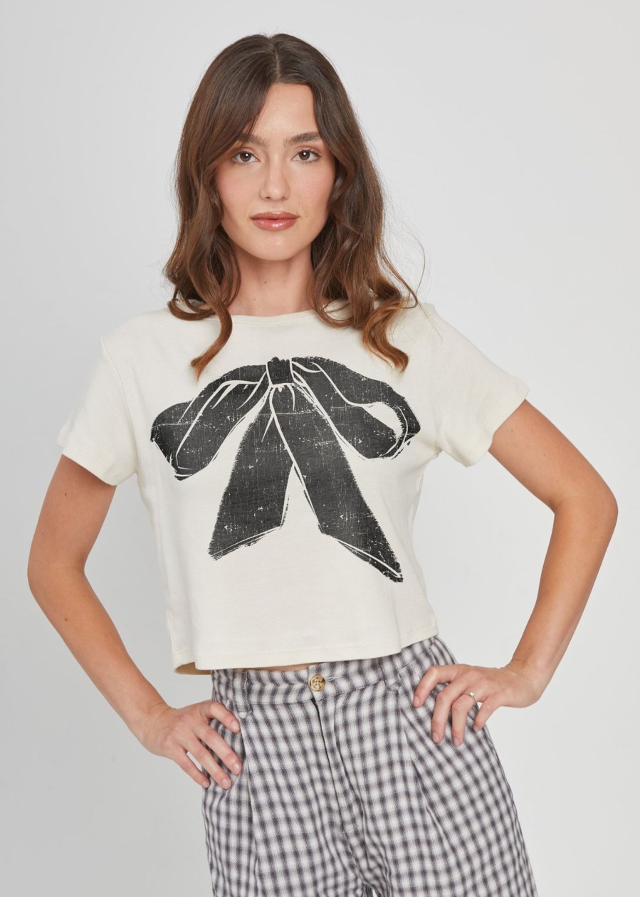 Cropped Tees Girl Dangerous | Bow Off White Baby Tee