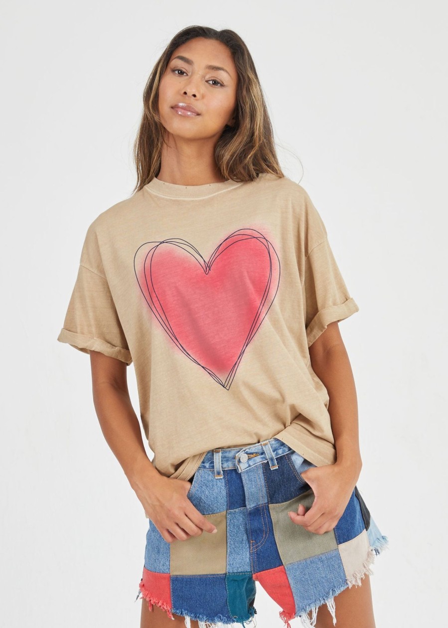 Tees Girl Dangerous | Pink Heart Sand Boyfriend Tee