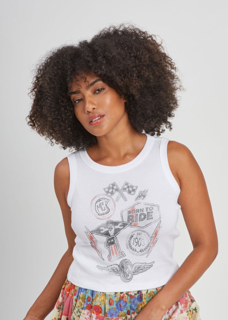 Cropped Tees Girl Dangerous | Moto Patches White Ribbed Cropped Tank