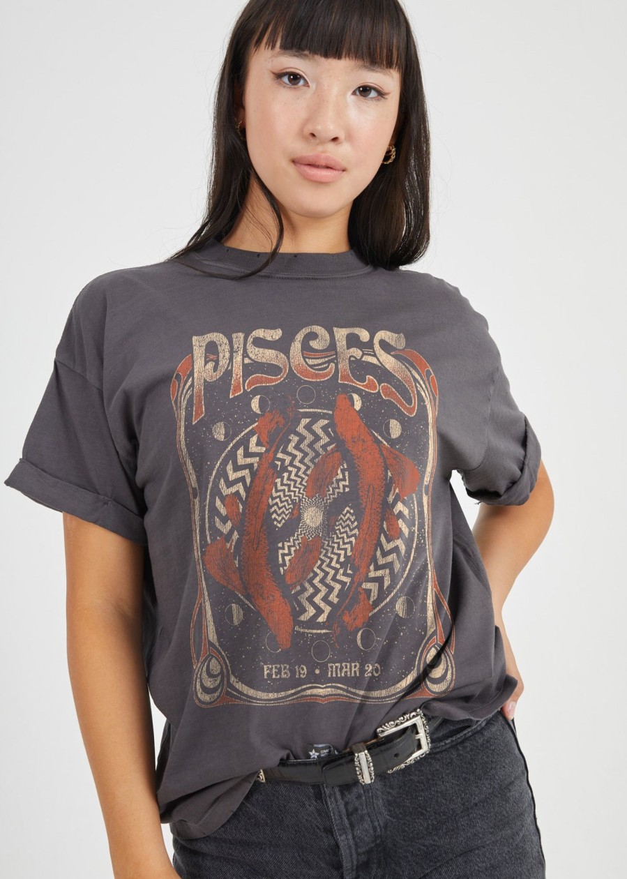 Tees Girl Dangerous | Pisces Band Black Boyfriend Tee