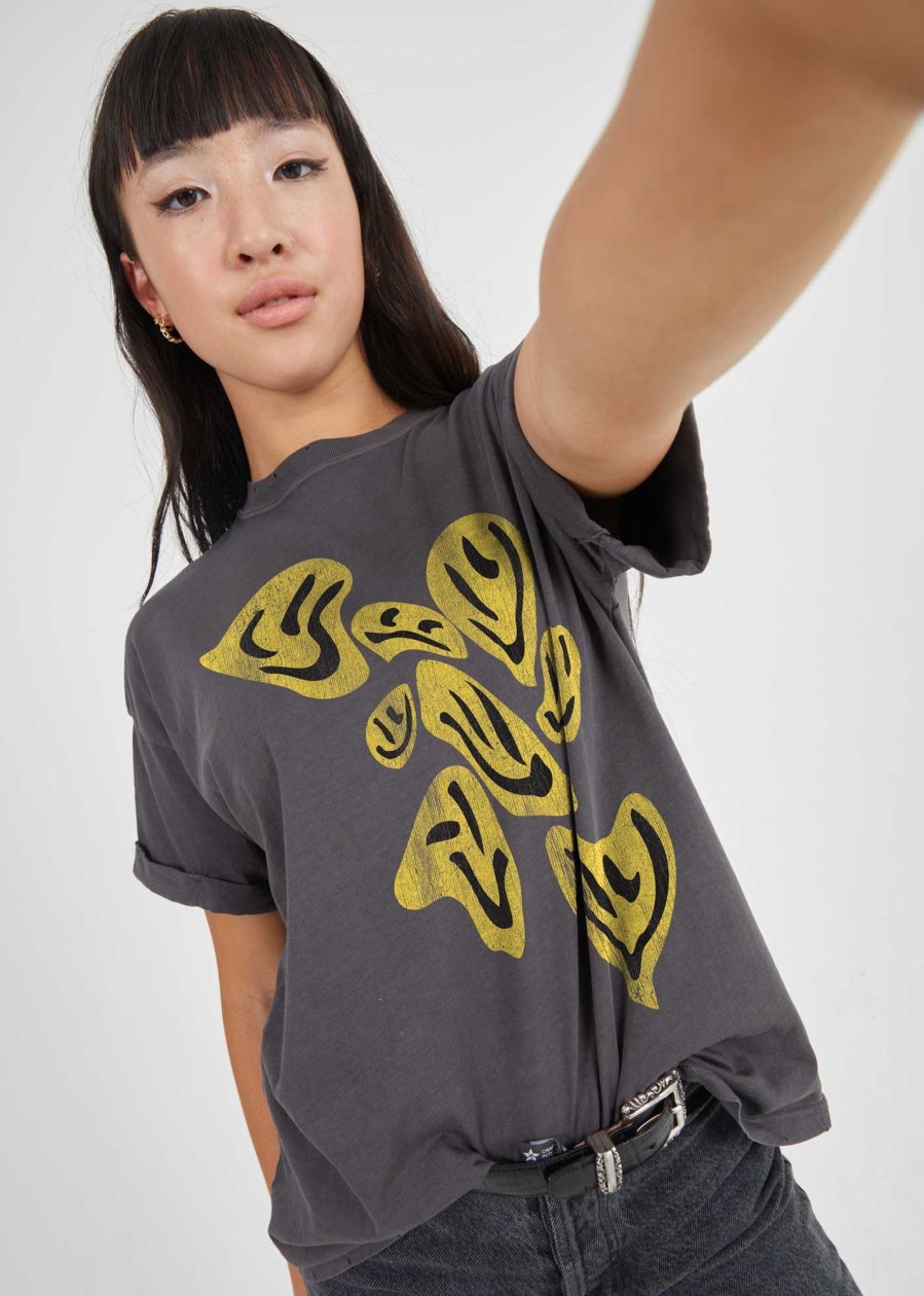 Tees Girl Dangerous | Yellow Psychedelic Smiles Black Boyfriend Tee