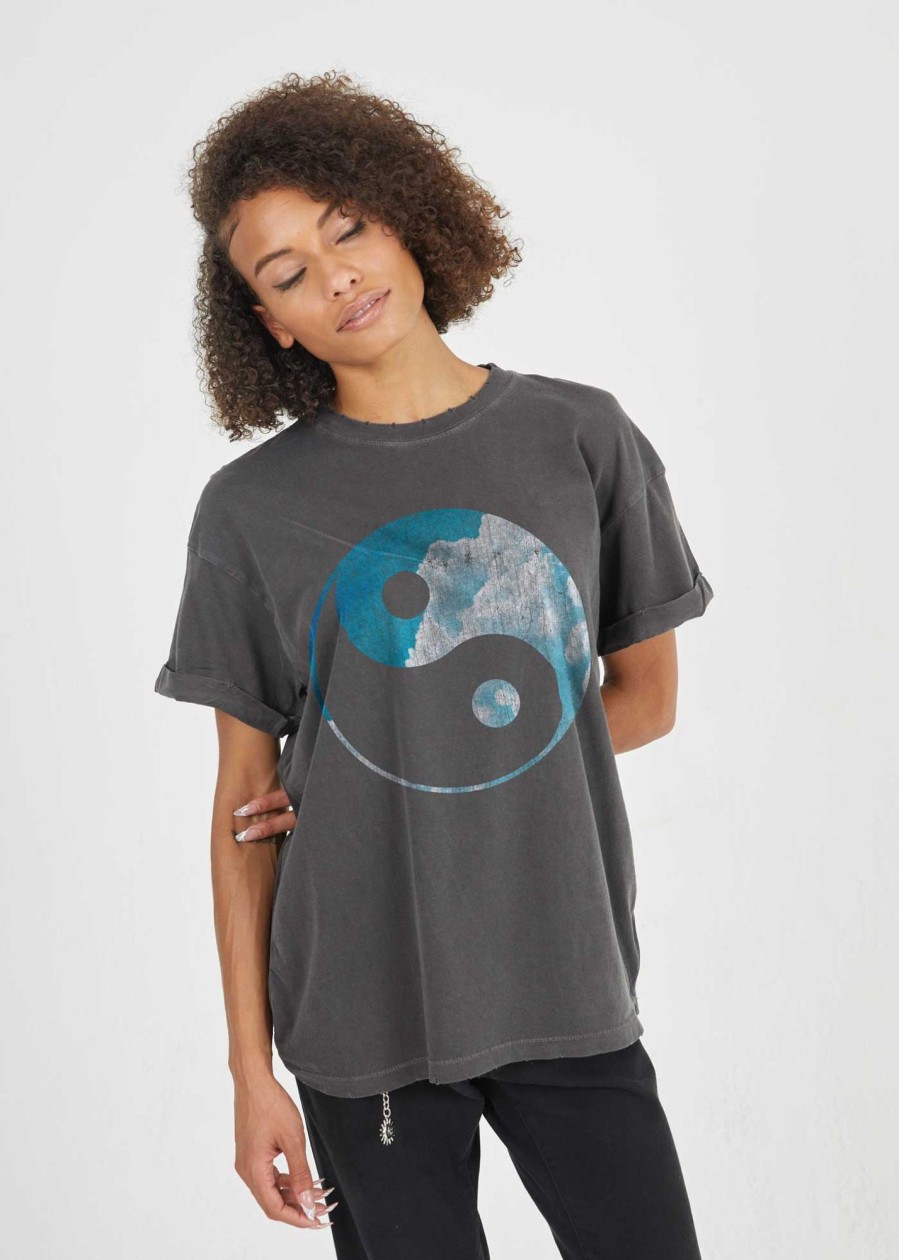 Tees Girl Dangerous | Yin Yang Sky Black Boyfriend Tee