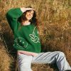 Oversized Sweaters Girl Dangerous | Smiley Faces Green Oversized Sweater