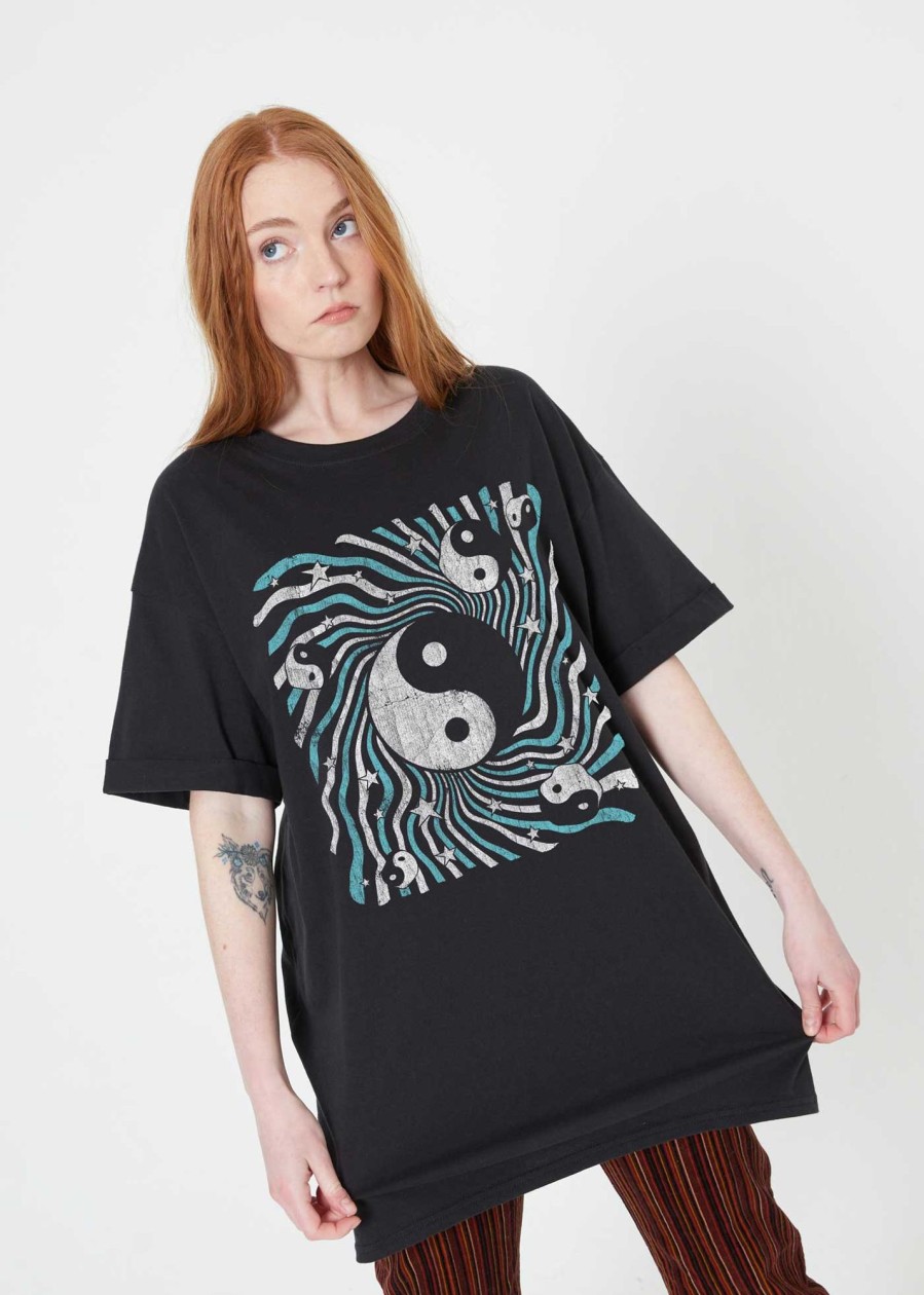 Tee Dress Girl Dangerous | Yin Yang Psychedelic Black Tee Dress