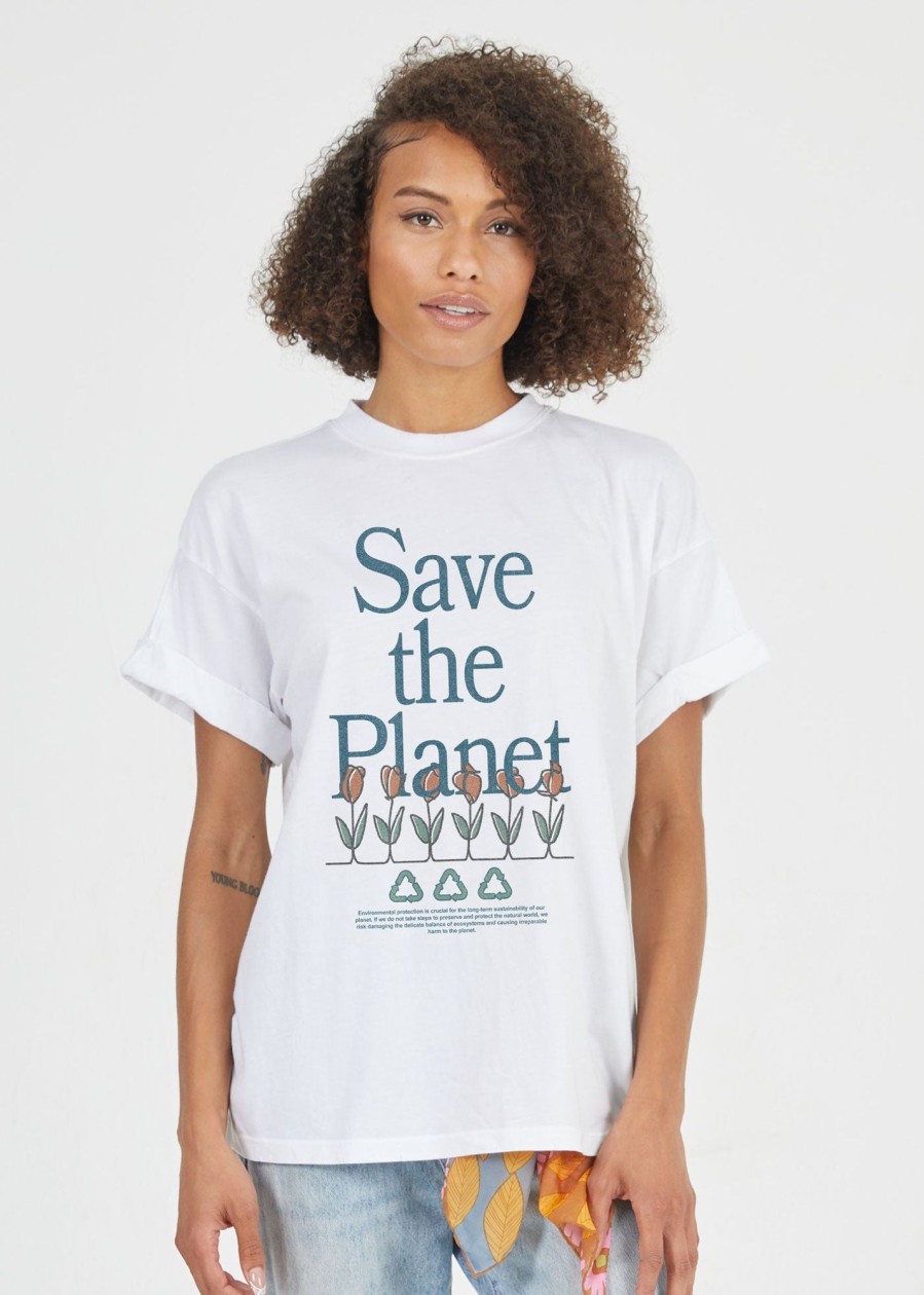 Tees Girl Dangerous | Save The Planet White Boyfriend Tee