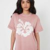 Tees Girl Dangerous | Hibiscus Flower Dusty Pink Boyfriend Tee