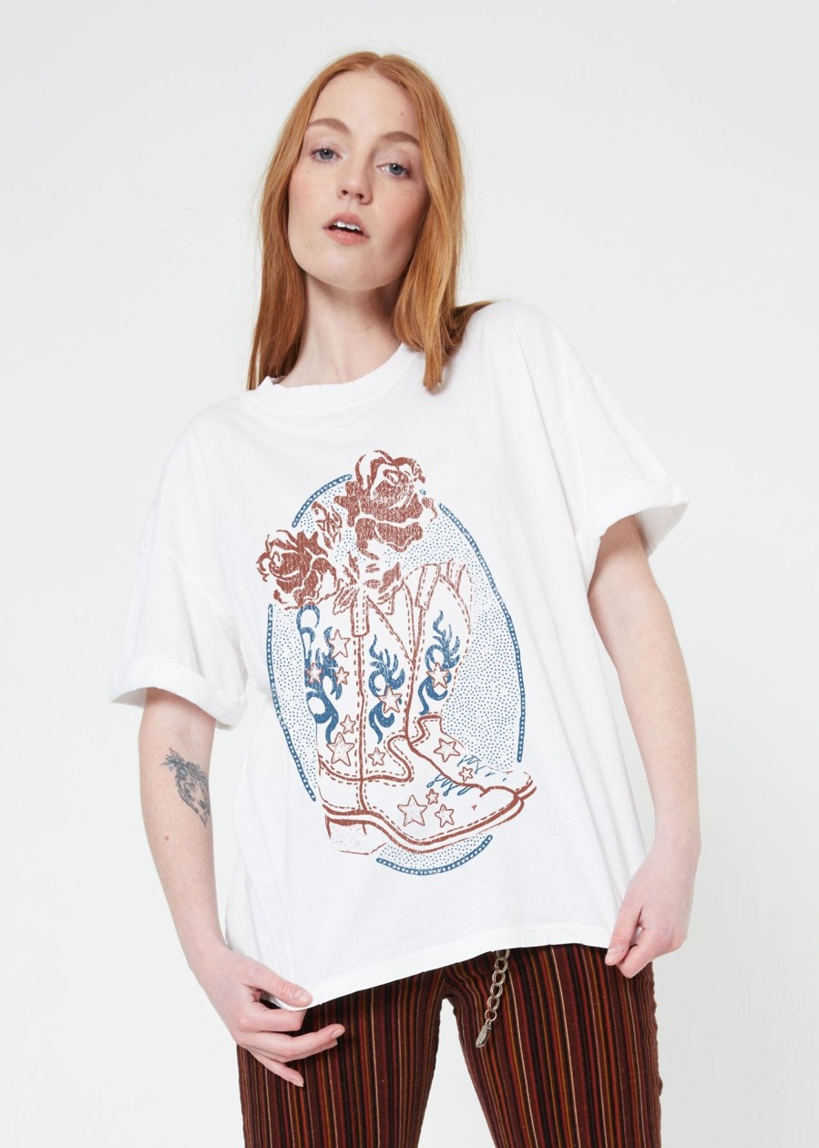 Tees Girl Dangerous | Boots & Roses Americana White Boyfriend Tee