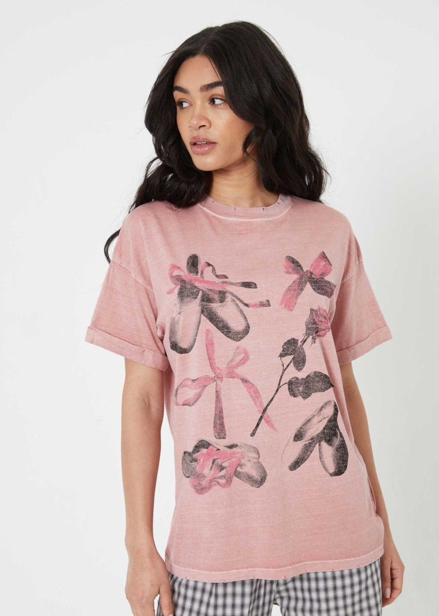 Tees Girl Dangerous | Pointes Bows Dusty Pink Boyfriend Tee