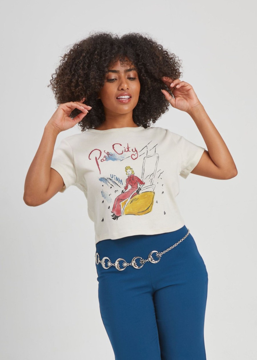 Tees Girl Dangerous | Park City Watercolor Off White Baby Tee