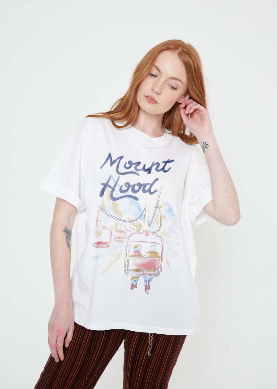 Tees Girl Dangerous | Mount Hood Ski Lift White Boyfriend Tee