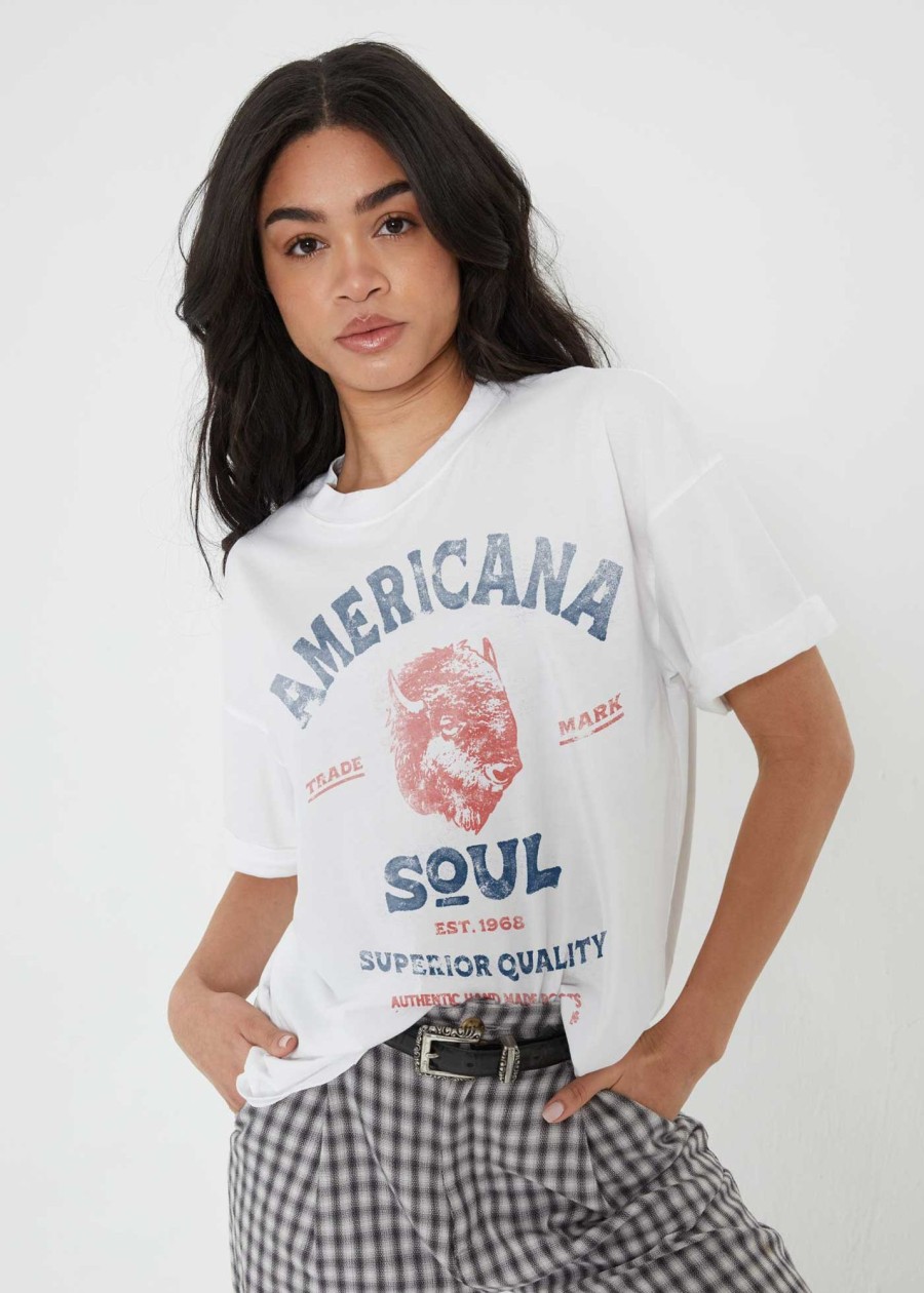 Tees Girl Dangerous | Americana Soul White Boyfriend Tee