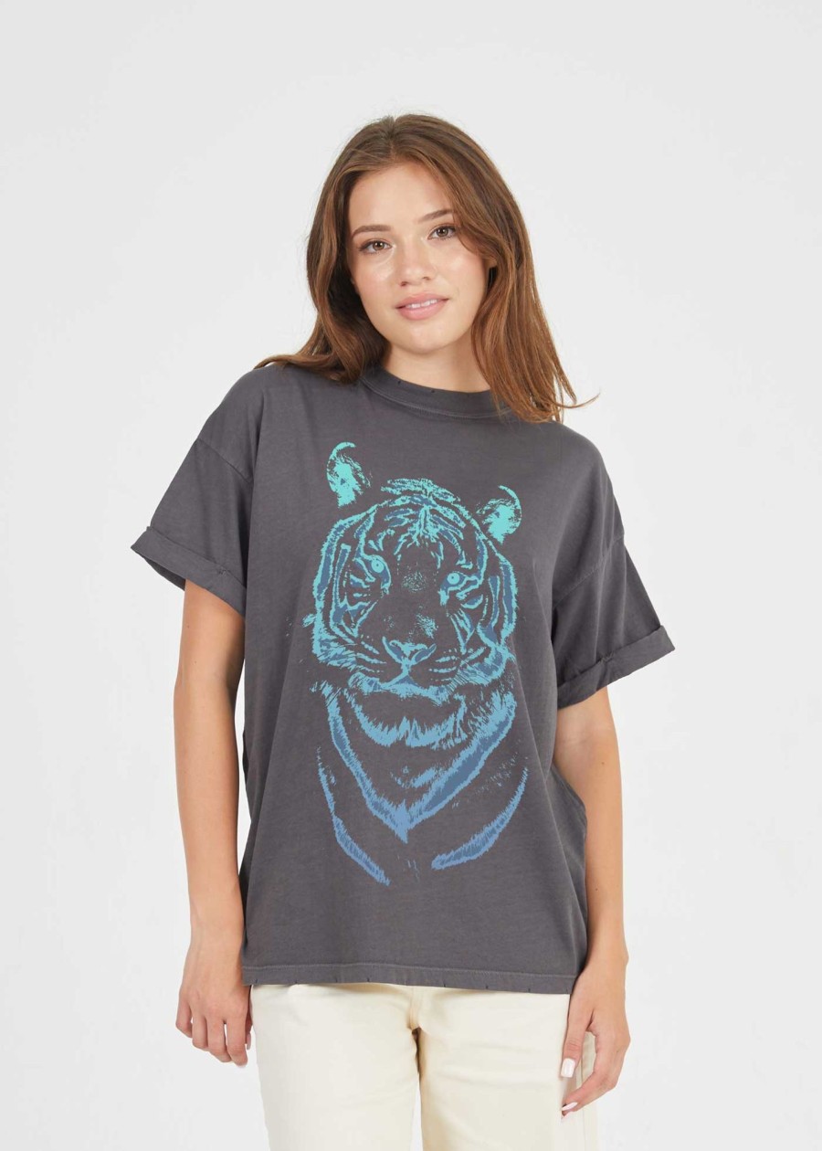 Tees Girl Dangerous | Tiger Stencil Black Boyfriend Tee