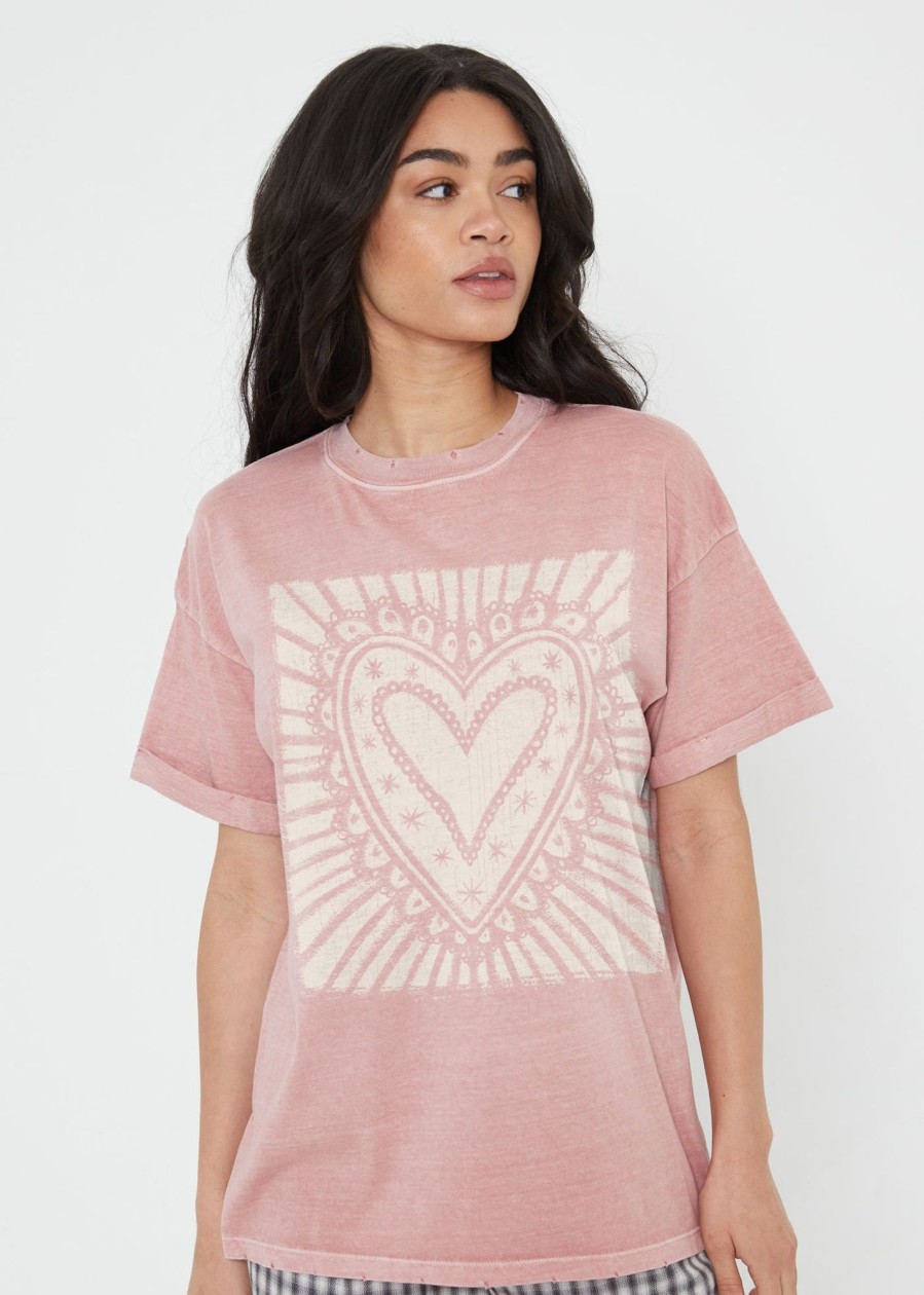 Tees Girl Dangerous | Heart Burst Dusty Pink Boyfriend Tee