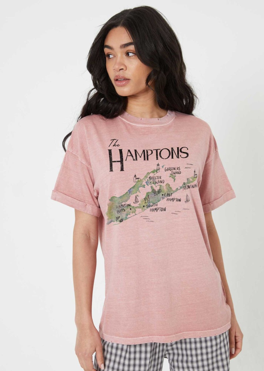 Tees Girl Dangerous | Hamptons Map Dusty Pink Boyfriend Tee