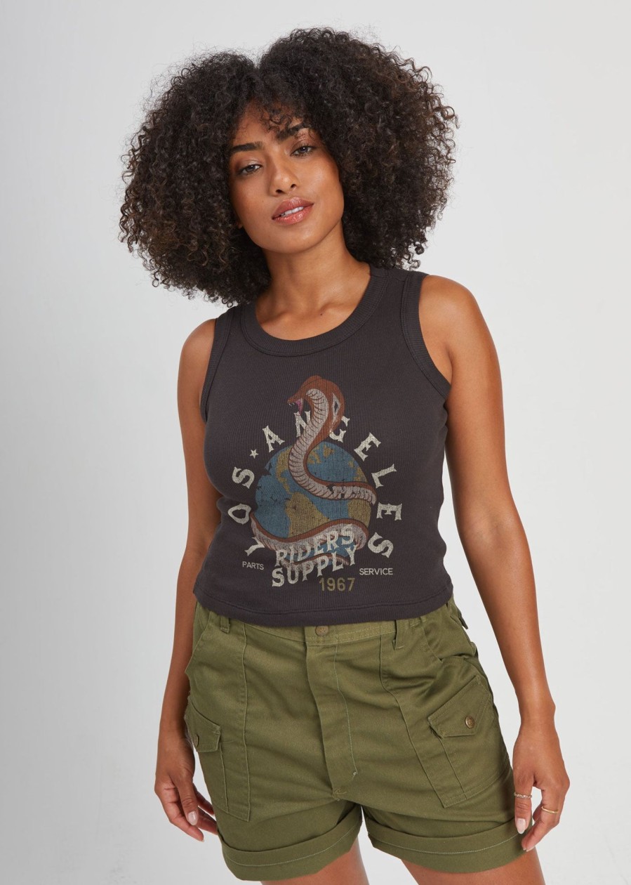 Cropped Tees Girl Dangerous | La Riders Supply Black Ribbed Cropped Tank